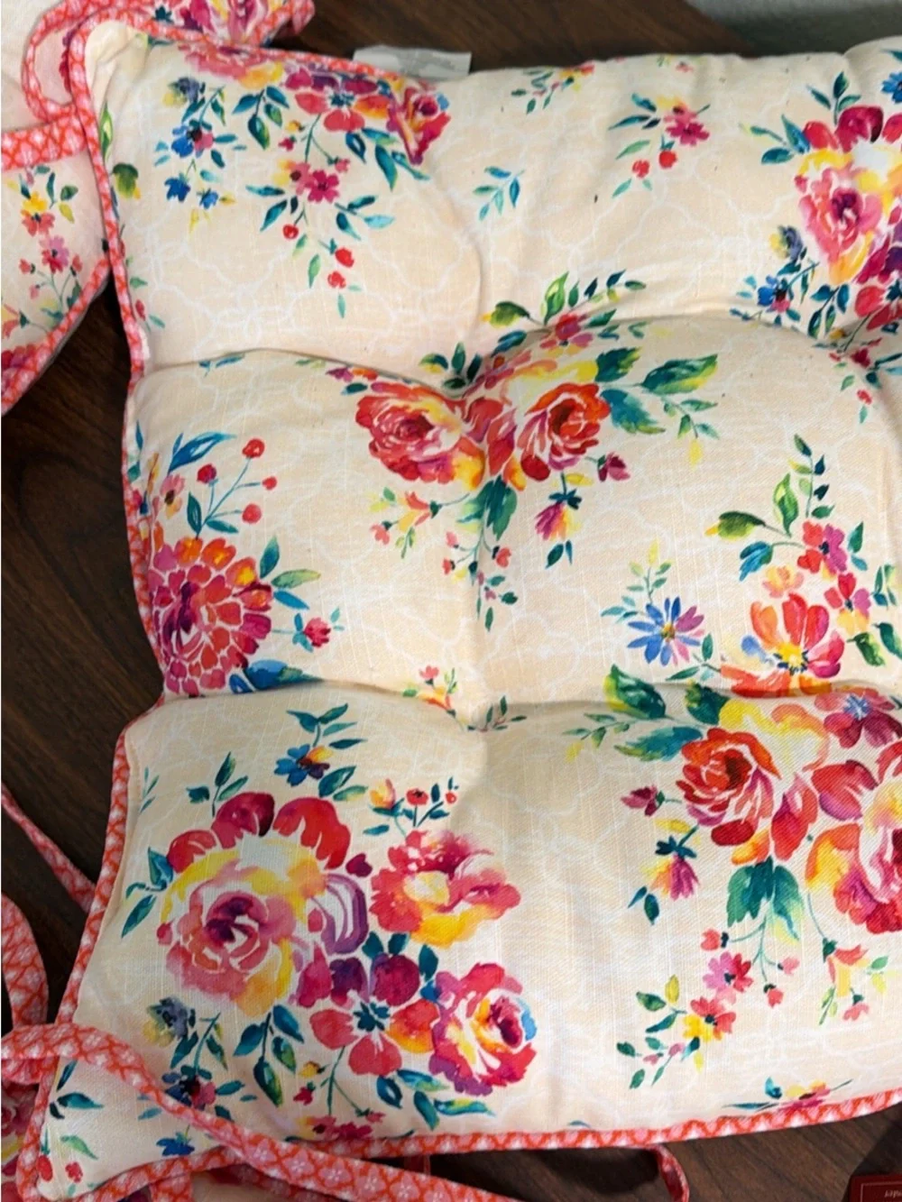 Floral Tie-On Accent Seat Cushions - set of 4